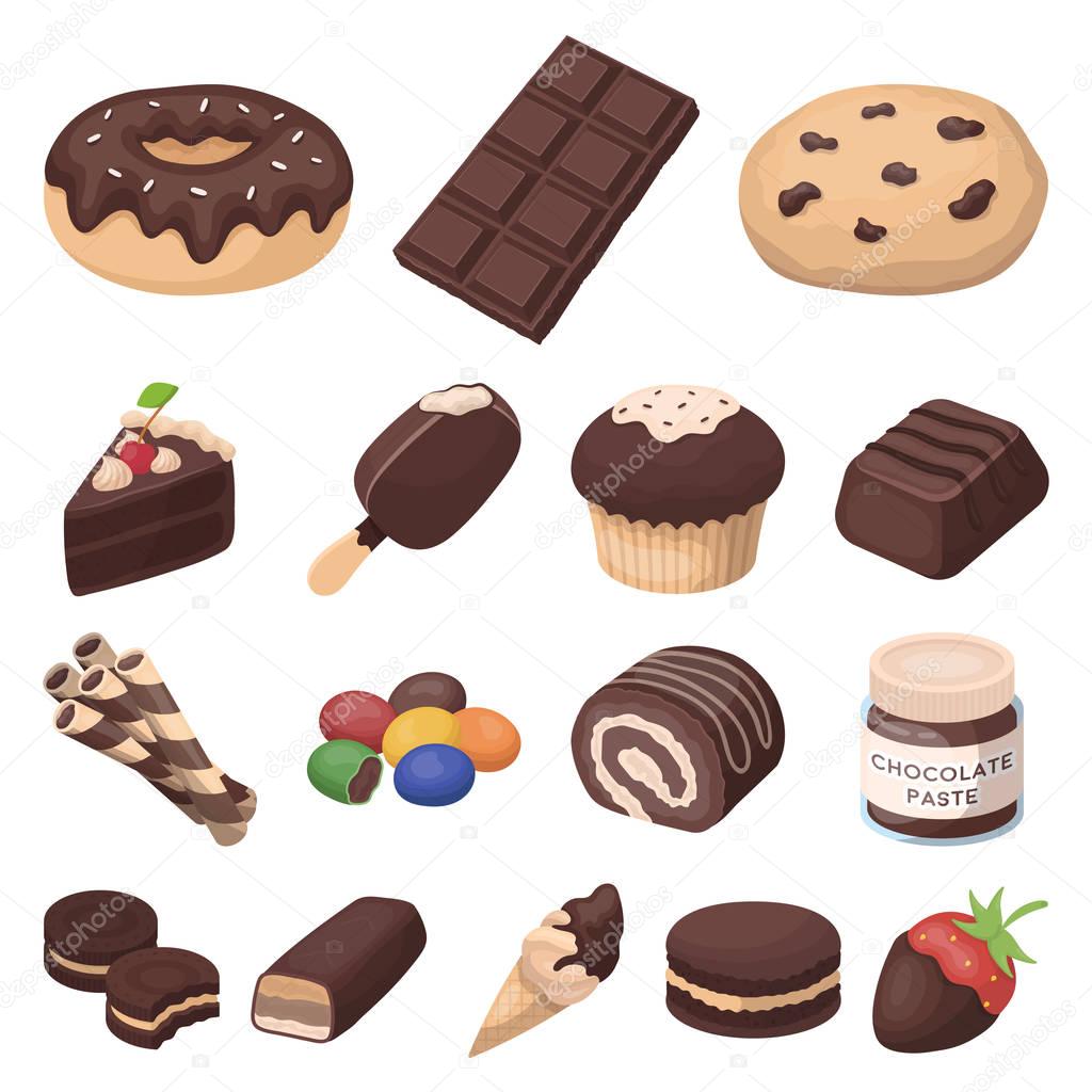 Chocolate Dessert cartoon icons in set collection for design. Chocolate and Sweets vector symbol stock web illustration.