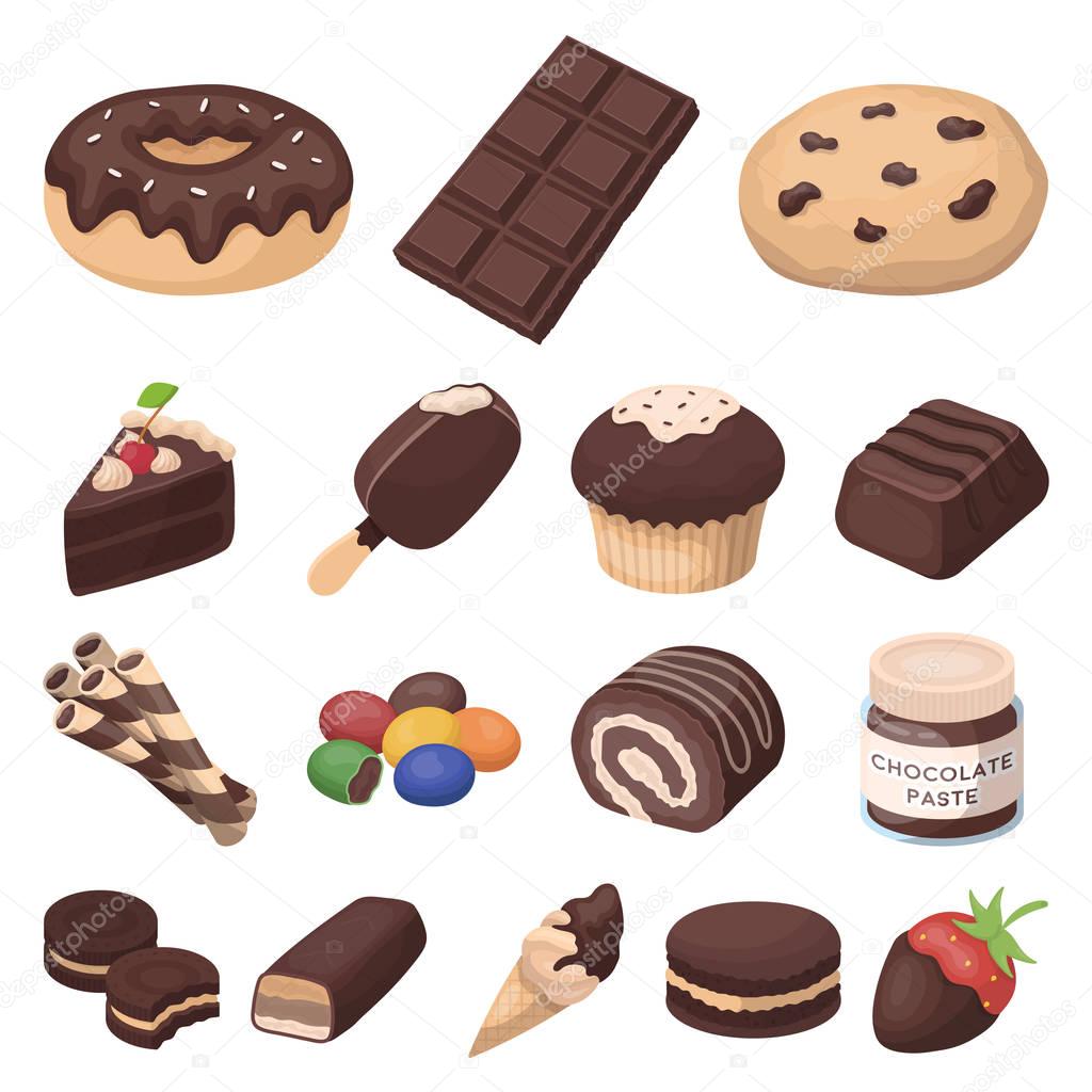 Chocolate Dessert cartoon icons in set collection for design. Chocolate and Sweets vector symbol stock  illustration.
