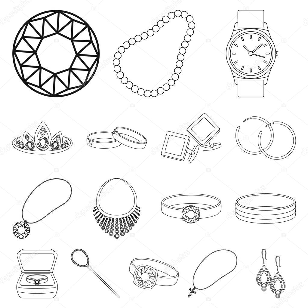 Jewelry and accessories outline icons in set collection for design.Decoration vector symbol stock  illustration.