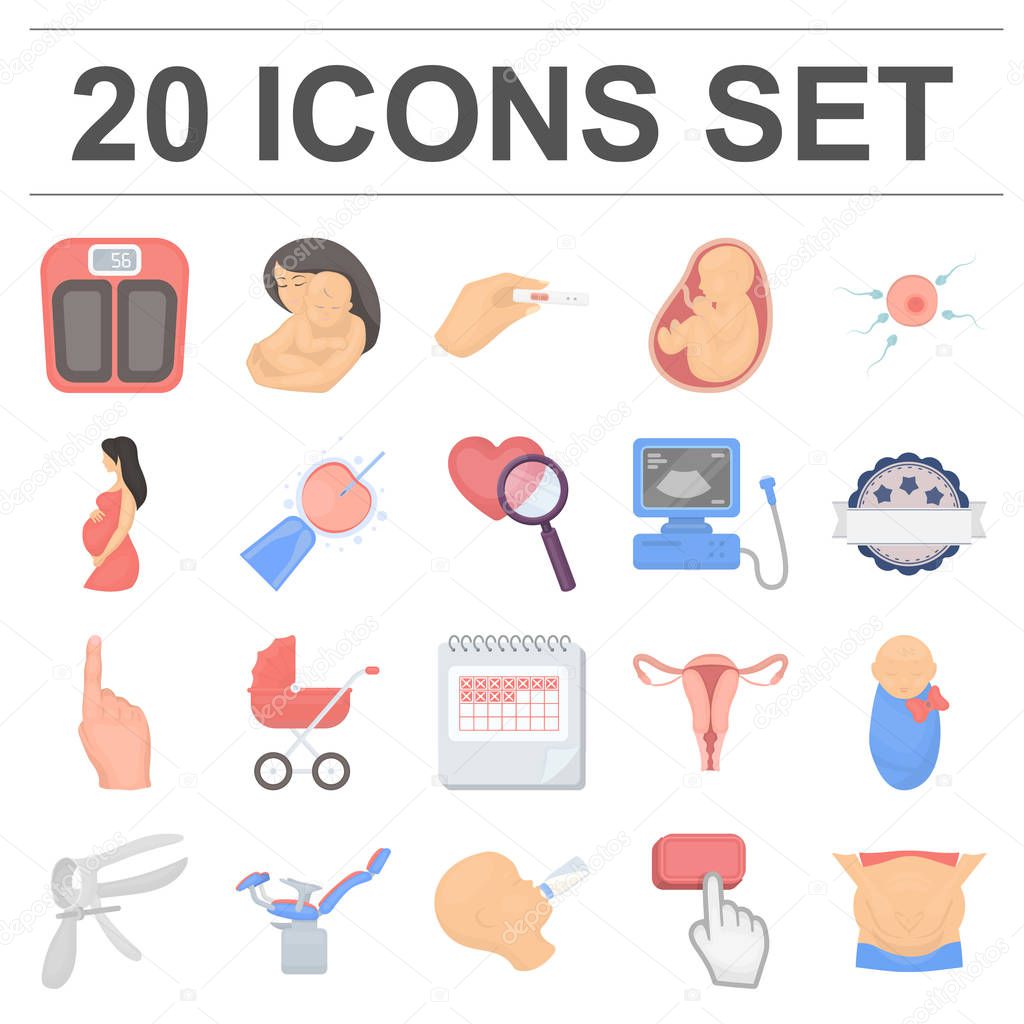 Woman and pregnancy cartoon icons in set collection for design. Gynecology and equipment vector symbol stock  illustration.