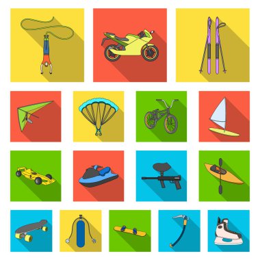 Aşırı spor set koleksiyonu tasarım için düz simgeler. Spor çeşitleri simge stok web illüstrasyon vektör.