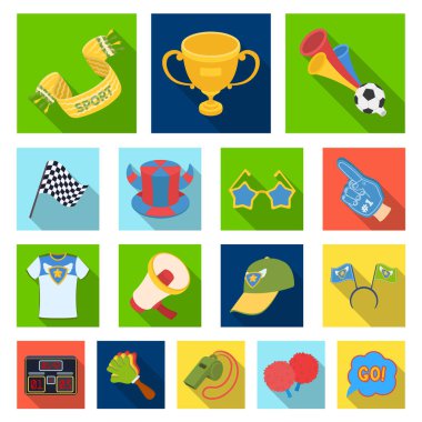 Düz set koleksiyonu tasarım için simgeleri fan ve öznitelikleri. Spor Fan vektör simge stok web çizimi.