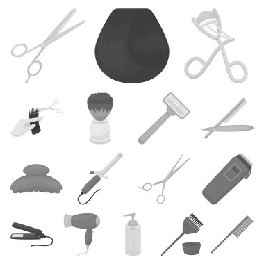 Kuaför ve araçları tek renkli simgeler set koleksiyonu tasarım için. Meslek Kuaför vektör simge stok web çizimi.
