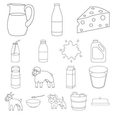 Ürün anahat simgeleri design.Milk ve gıda vektör simge stok web çizim için küme toplama süt.