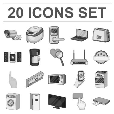 Akıllı ev aletleri set koleksiyonu tasarım için tek renkli simgeler. Modern ev aletleri sembol stok web illüstrasyon vektör.