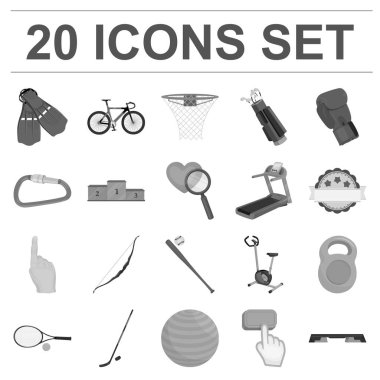 Set koleksiyonu tasarım için spor tek renkli simgeler farklı türde. Spor ekipmanları vektör simge stok web çizim.