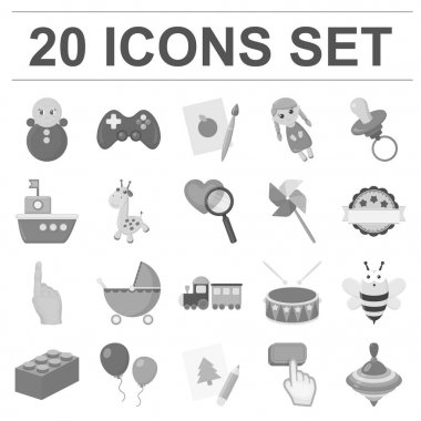 Çocuk s oyuncak tek renkli simgeler set koleksiyonu tasarım için. Oyun ve önemsiz şey sembol stok web illüstrasyon vektör.