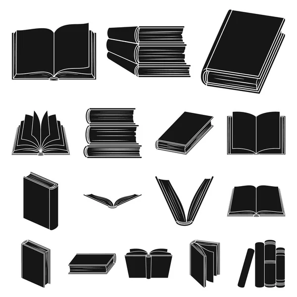 A kötés a könyv fekete ikonok beállítása gyűjtemény a design. Nyomtatott termékek szimbólum állomány honlap illusztráció vektor. — Stock Vector