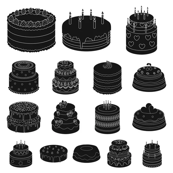 Bolo e sobremesa ícones pretos na coleção de conjuntos para design. feriado bolo vetor símbolo web ilustração . — Vetor de Stock