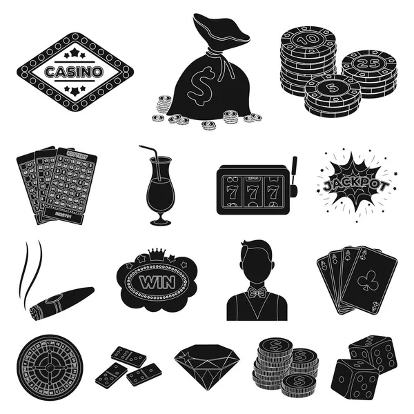 Casino y juegos de azar iconos negros en la colección de conjuntos para el diseño. Casino y equipo vector símbolo stock web ilustración . — Archivo Imágenes Vectoriales