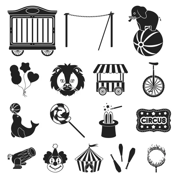 Cirque et attributs icônes noires dans la collection ensemble pour le design. Cirque Art vectoriel symbole stock web illustration . — Image vectorielle