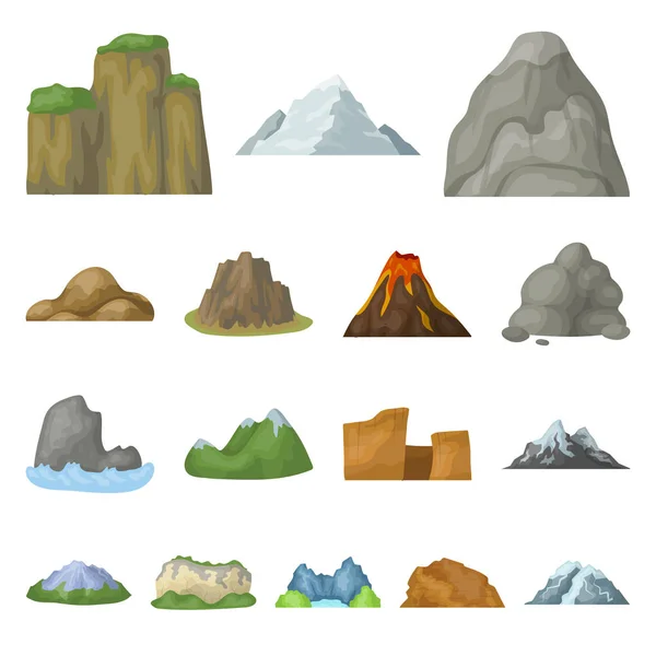 Различные горы иконки мультфильмов в коллекции для design.Mountains и ландшафтных векторных символов веб-иллюстрации . — стоковый вектор