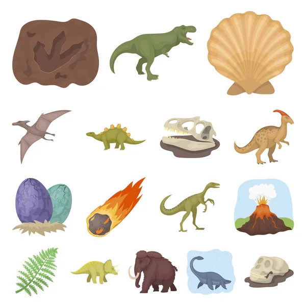 Diversi dinosauri icone dei cartoni animati nella collezione di set per il design. Simbolo animale preistorico vettoriale stock web illustrazione . — Vettoriale Stock