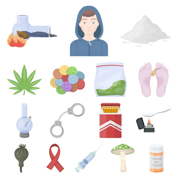 Drug addiction and attributes cartoon icons in set collection for design. Addict and Drug vector symbol stock web illustration. — Stock Vector