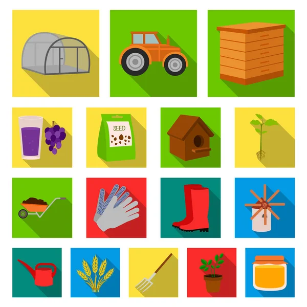 Iconos planos de granja y jardinería en colección de conjuntos para el diseño. Granja y equipo vector símbolo stock web ilustración . — Vector de stock