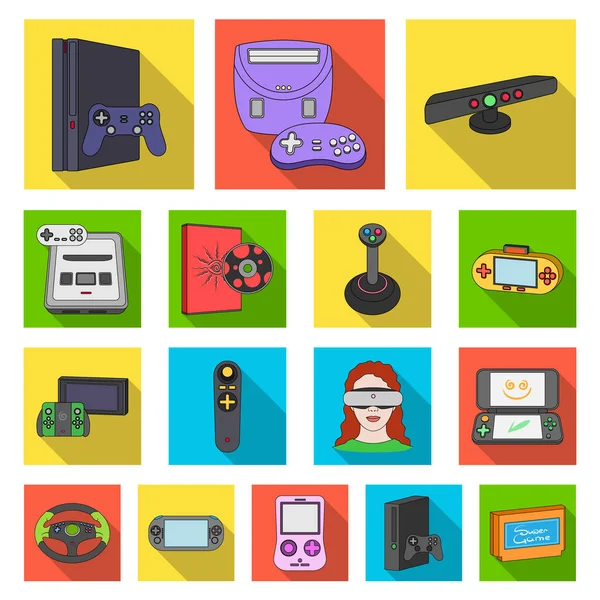 Console de jeu et réalité virtuelle icônes plates dans la collection de jeu pour design.Game Gadgets vectoriel symbole stock illustration web . — Image vectorielle