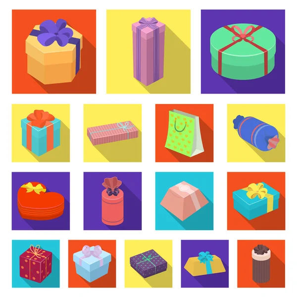 Geschenk und Verpackung flache Symbole im Set Sammlung für design.bunte Verpackung Vektor Symbol Stock Web-Illustration. — Stockvektor