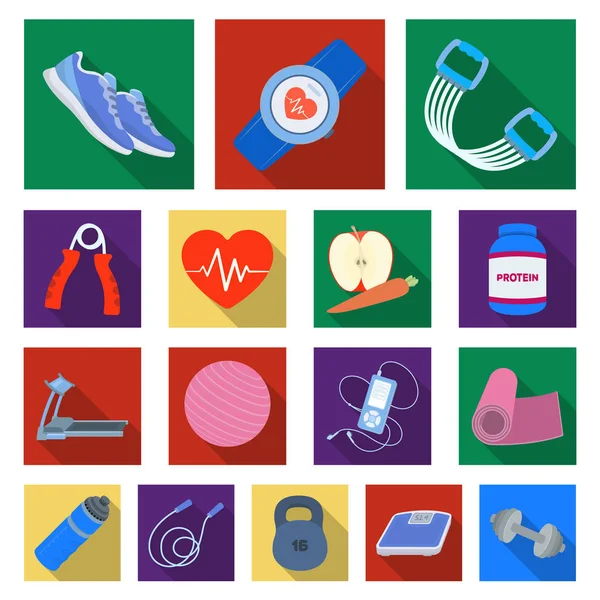 Gym and training flat icons in set collection for design. Gym and equipment icons in set collection for design. — Stock Vector