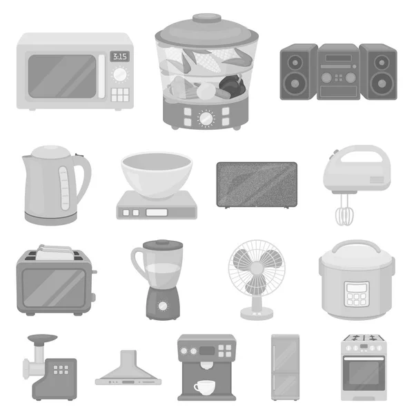 Arten von Haushaltsgeräten monochrome Symbole in Set-Sammlung für Design. Küchengeräte Vektor-Symbol Stock Web-Illustration. — Stockvektor