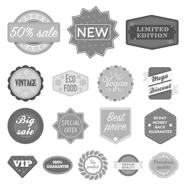 Ícones monocromáticos de etiquetas diferentes na coleção de conjuntos para design. Índice e marca vetor símbolo web ilustração . — Vetor de Stock