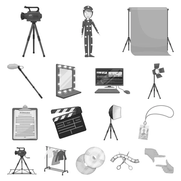 Macht einen Film monochromen Symbolen in Set-Sammlung für das Design. Attribute und Ausstattung Vektor Symbol Stock Web Illustration. — Stockvektor