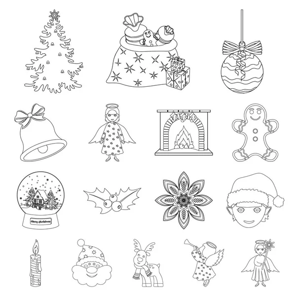 Los atributos y accesorios navideños esbozan iconos en la colección de conjuntos para el diseño. Feliz Navidad vector símbolo stock web ilustración . — Vector de stock
