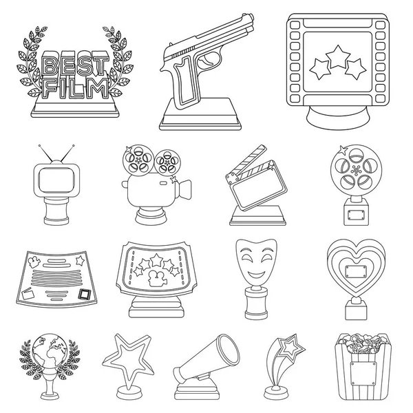 Film utmärkelser och priser disposition ikoner i set samling för design. I World Film Academy vektor symbol lager web illustration. — Stock vektor