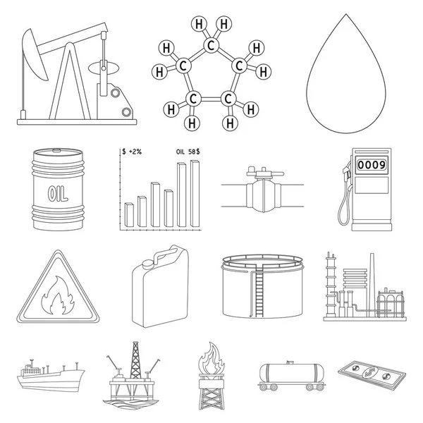 La industria petrolera esboza iconos en la colección de conjuntos para el diseño. Equipo y producción de aceite vector símbolo stock web ilustración . — Vector de stock