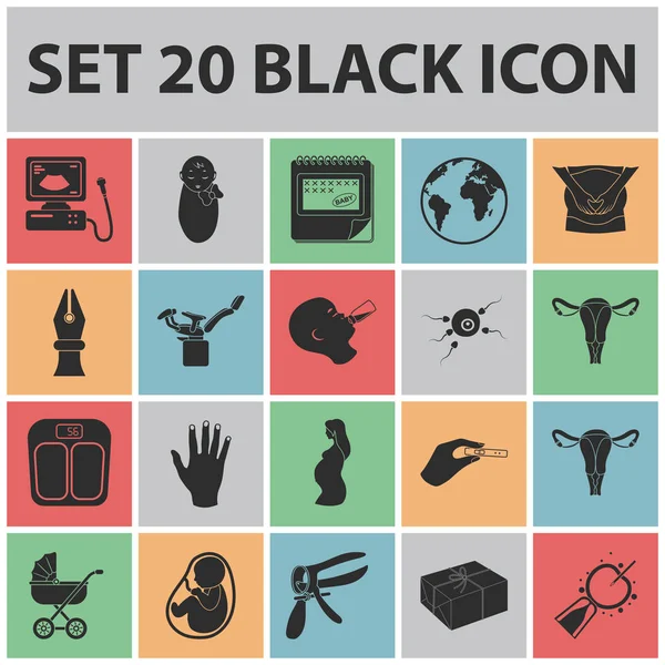 Mujer y embarazo iconos negros en la colección de conjuntos para el diseño. Ginecología y equipo vector símbolo stock web ilustración . — Vector de stock