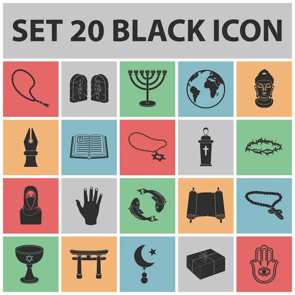 Religión y creencia iconos negros en la colección de conjuntos para el diseño. Accesorios, oración vector símbolo stock web ilustración . — Vector de stock