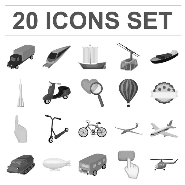 Différents types d'icônes monochromes de transport dans la collection de jeu pour la conception. Voiture et bateau vectoriel symbole stock web illustration . — Image vectorielle