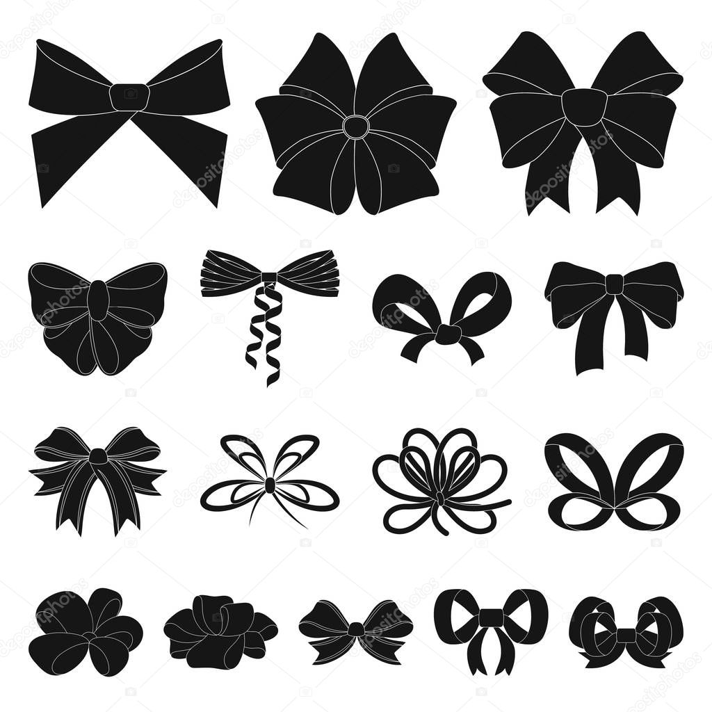 Multicolored bows black icons in set collection for design.Bow for decoration vector symbol stock web illustration.