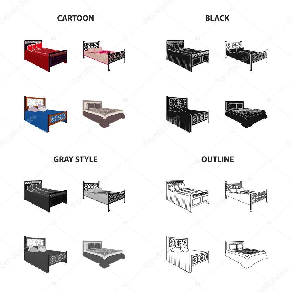 Bed, mattress, bedspread, and other web icon in cartoon style. Textiles, bedclothes, doss icons in set collection.