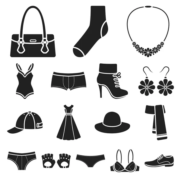 Vêtements et accessoires icônes noires dans la collection set pour le design. Chaussures et décoration vectoriel symbole stock web illustration . — Image vectorielle