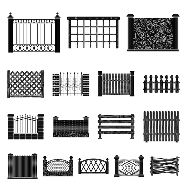 Set koleksiyonu tasarım için farklı çit siyah simgeler. Dekoratif eskrim sembol stok web illüstrasyon vektör.