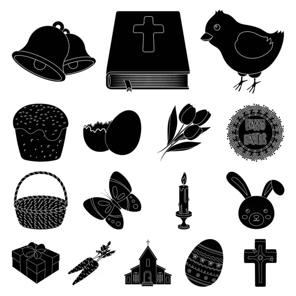 Pascua es un día de fiesta cristiana iconos negros en la colección de conjuntos para el diseño. Pascua atributos vector símbolo stock web ilustración . — Vector de stock