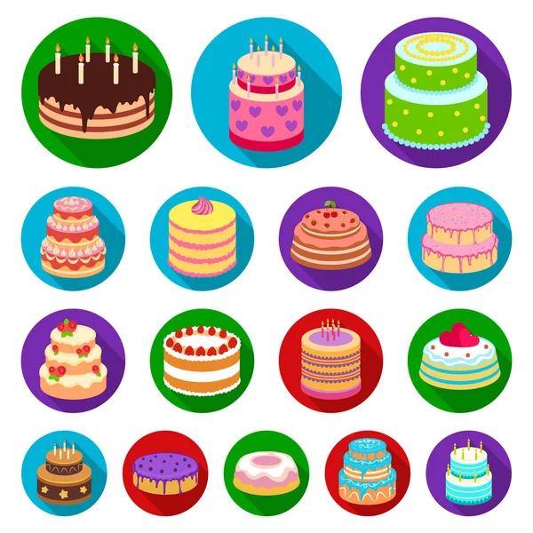 Cake and dessert flat icons in set collection for design. Holiday cake vector symbol stock web illustration. — Stock Vector