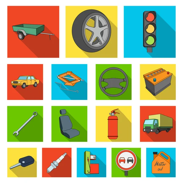Auto, veicolo icone piatte in collezione set per il design. Auto e attrezzature vettoriale simbolo stock web illustrazione . — Vettoriale Stock