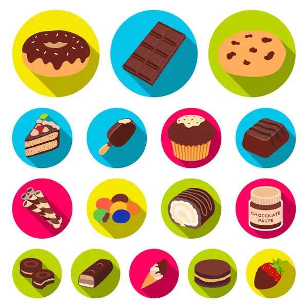 Chocolate Postres iconos planos en la colección de conjuntos para el diseño. Chocolate y dulces vector símbolo stock web ilustración . — Archivo Imágenes Vectoriales