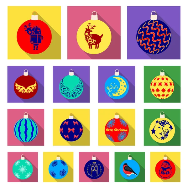 Vánoční hračky ploché ikony v nastavení kolekce pro design. Nový rok koule vektorové ilustrace symbolů akcií web. — Stockový vektor