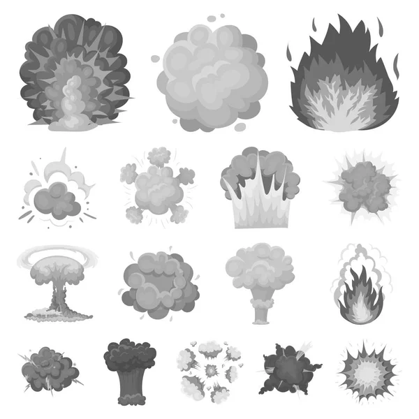 不同的爆炸单色图标集合中的设计。闪光和火焰矢量符号股票网页插图. — 图库矢量图片
