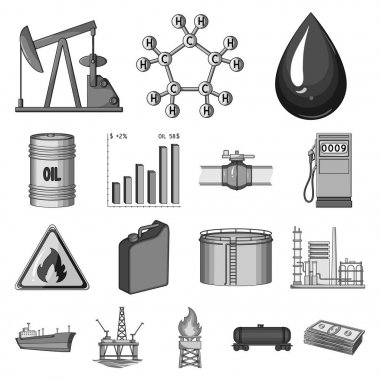 Petrol sanayi set koleksiyonu tasarım için tek renkli simgeler. Ekipman ve petrol üretimi sembol stok web illüstrasyon vektör.