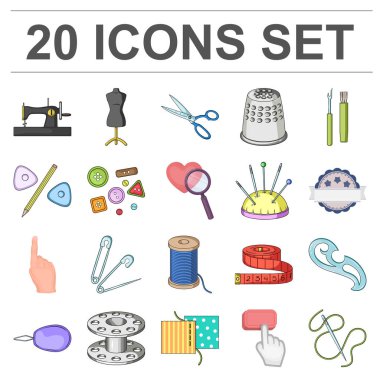 Dikiş, atelier karikatür simgeleri toplama tasarımı için ayarlayın. Araç kiti vektör simge stok web çizim.
