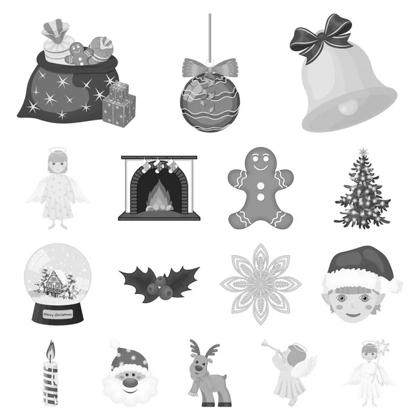 Atributos navideños y accesorios iconos monocromáticos en colección de conjuntos para diseño. Feliz Navidad vector símbolo stock web ilustración . — Vector de stock