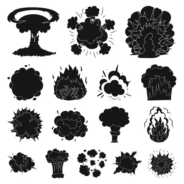 Verschiedene Explosionen schwarze Symbole in Set Sammlung für design.flash und Flammenvektor Symbol Stock Web-Illustration. — Stockvektor