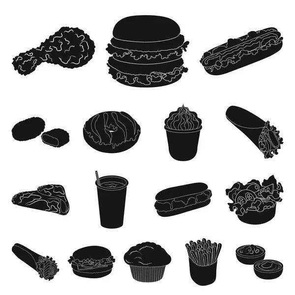 Fast food black icons in set collection for design.Food from semi