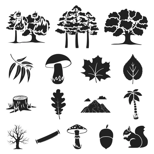 Set koleksiyonu tasarım için simgeler siyah orman ve doğa. Orman hayat vektör simge stok web çizim.