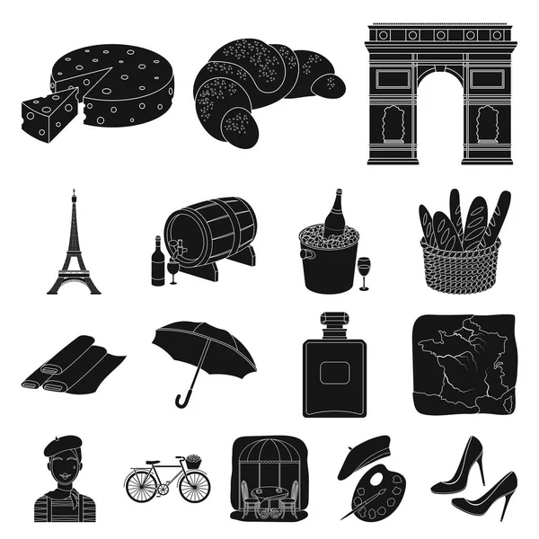 País França ícones pretos na coleção de conjuntos para design. França e marco símbolo vetorial web ilustração . — Vetor de Stock
