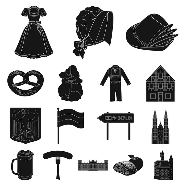 Land Duitsland zwarte pictogrammen in set collectie voor design. Duitsland en landmark symbool voorraad web vectorillustratie. — Stockvector