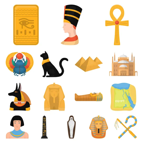 Iconos de dibujos animados del Antiguo Egipto en la colección de conjuntos para el diseño. El reinado de Faraón vector símbolo stock web ilustración . — Vector de stock